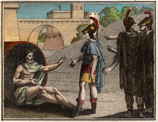 Alexander der Große (Alexander III. von Makedonien (356-323 v. Chr.) besucht Diogenes von Sinope (ca. 410-ca. 320 v. Chr.), griechischer Kyniker-Philosoph